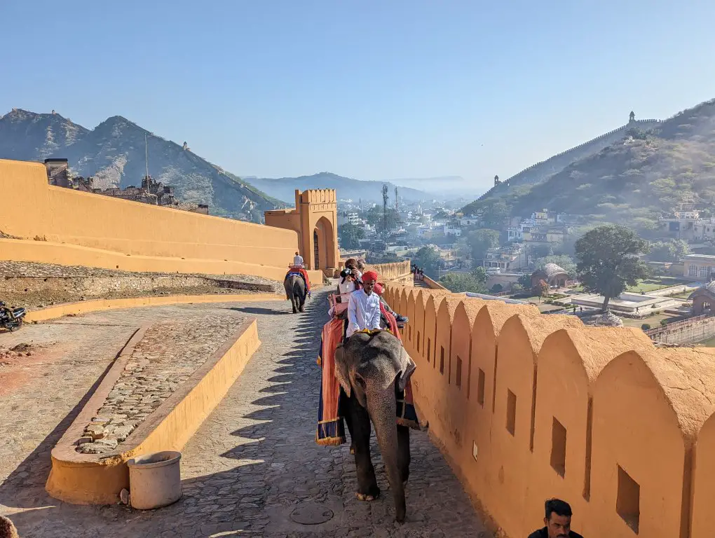 Riding Elephants up to Amber Palace