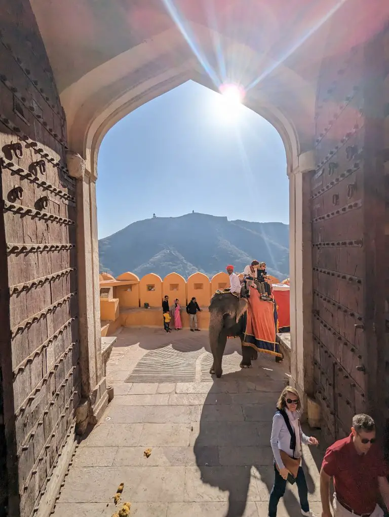 Amber palace main gate while riding an elephant