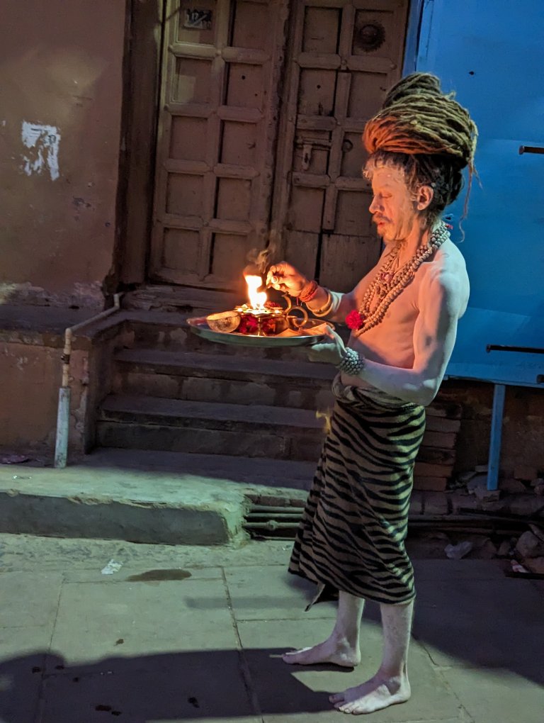 Ash covered person in Varanasi