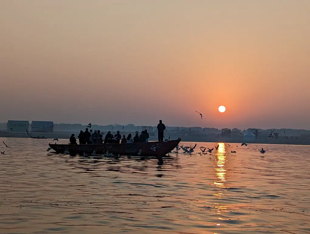 Ganges Boat Ride - The boat with a sunset